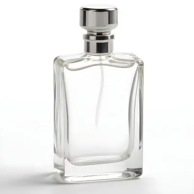 A Clear Glass Perfume Bottle With A Silver Cap Filled With A Small Amount Of Clear Liquid On A White Background 1 5dc1