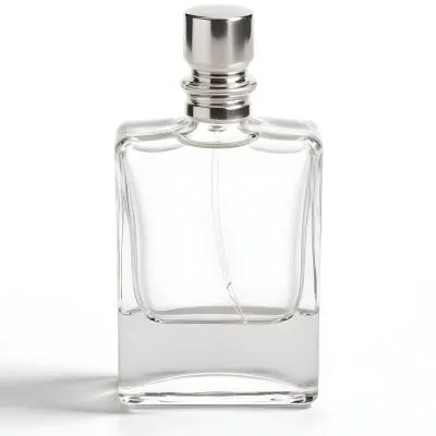 A Clear Glass Perfume Bottle With A Silver Cap Filled With A Small Amount Of Clear Liquid On A White Background 33 Bd30