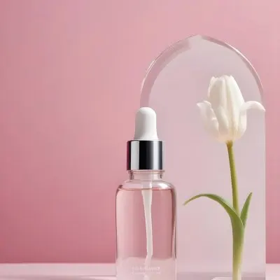 A Clear Serum Bottle With A Dropper A White Arch And A White Tulip Against A Pink Background Showcasing Beauty And Skincare Products 26 79ce