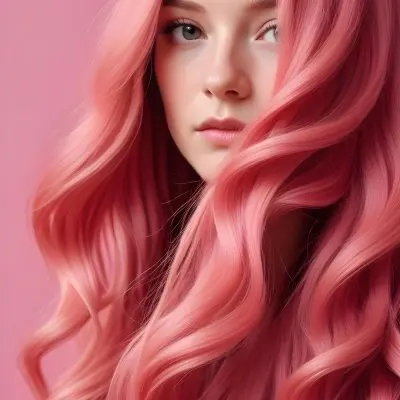 A Close Up Image Of Long Wavy Pink Hair Against A Pink Background 12 Dacd
