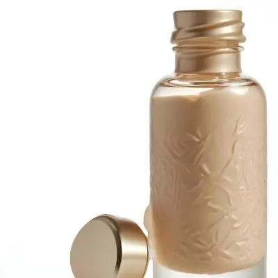 A Close Up Of A Beige Glass Bottle With A Textured Surface And A Cap The Bottle Appears To Contain Some Kind Of Cosmetic Or Skincare Product 2 8f1e