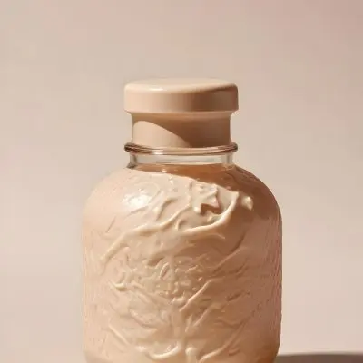 A Close Up Of A Beige Glass Bottle With A Textured Surface And A Cap The Bottle Appears To Contain Some Kind Of Cosmetic Or Skincare Product 8 9396