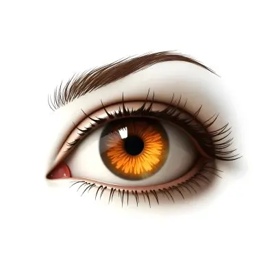 A Close Up Of A Brown Eye With Long Lashes And Eyebrow The Iris Is Orange And Yellow In A White Background 16 4f96