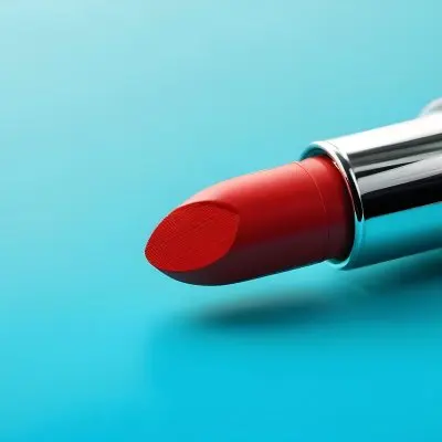 A Close Up Of A Red Lipstick On A Teal Background 29 9727