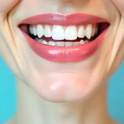 A Close Up Of A White Woman S Mouth Around 30 Years Old With Perfect White Teeth And Pink Lipstick In Front Of A Light Blue Background 15 6b35