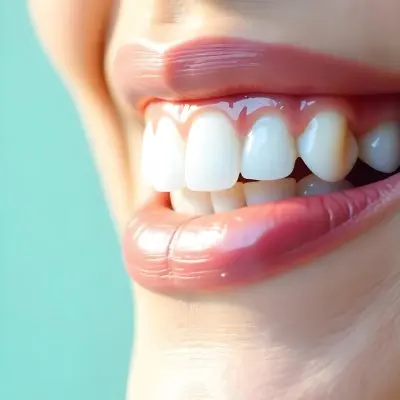 A Close Up Of A White Woman S Mouth Around 30 Years Old With Perfect White Teeth And Pink Lipstick In Front Of A Light Blue Background 3 4b51