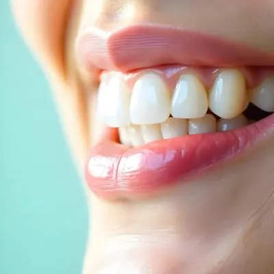 A Close Up Of A White Woman S Mouth Around 30 Years Old With Perfect White Teeth And Pink Lipstick In Front Of A Light Blue Background 42 F70f