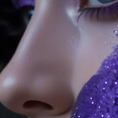 A Close Up Of A Woman S Eye With Long Eyelashes Wearing Purple Eyeshadow And Glitter 2 2c2b