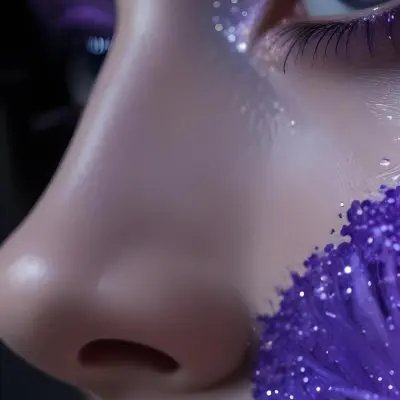 A Close Up Of A Woman S Eye With Long Eyelashes Wearing Purple Eyeshadow And Glitter 4