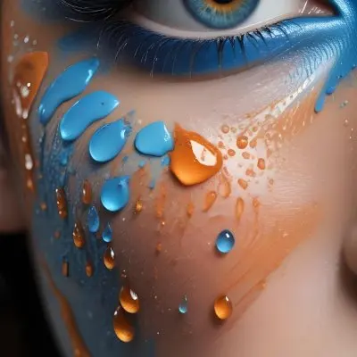 A Close Up Of A Woman S Eye With Vibrant Blue And Orange Makeup With Water Droplets On The Skin Around The Eye 11 Ef7b