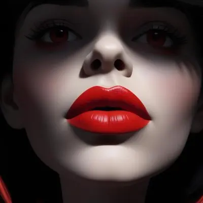 A Close Up Of A Woman S Face With Dramatic Red Lips And Dark Shadowy Background 6 A60a