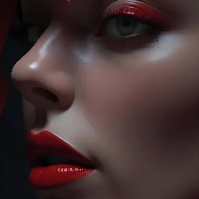A Close Up Of A Woman S Face With Red Lips And A Red Scarf Or Fabric Draped Over Her Face Creating A Dramatic Effect Against A Dark Background 10 Eec7