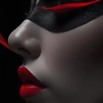 A Close Up Of A Woman S Face With Red Lips And A Red Scarf Or Fabric Draped Over Her Face Creating A Dramatic Effect Against A Dark Background 27 72e2