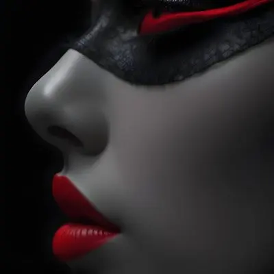 A Close Up Of A Woman S Face With Red Lips And A Red Scarf Or Fabric Draped Over Her Face Creating A Dramatic Effect Against A Dark Background 33 Dce5
