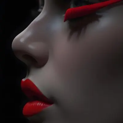 A Close Up Of A Woman S Face With Red Lips And A Red Scarf Or Fabric Draped Over Her Face Creating A Dramatic Effect Against A Dark Background 36 50e1