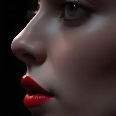 A Close Up Of A Woman S Face With Red Lips And A Red Scarf Or Fabric Draped Over Her Face Creating A Dramatic Effect Against A Dark Background 9 33f0