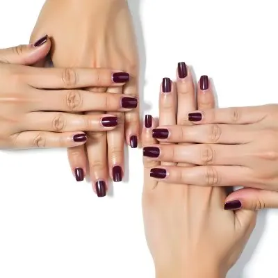 A Close Up Of A Woman S Hands With Dark Red Nail Polish 14 Ea6f