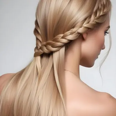 A Close Up Of A Woman S Long Straight Blonde Hair Styled With A Twisted Braid Detail 7 3c8b
