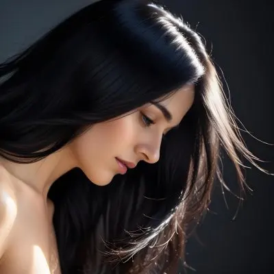 A Close Up Of A Woman With Long Shiny Black Hair In Bright Sunlight 4 0678