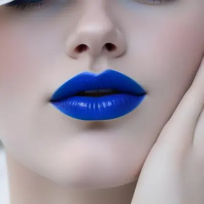 A Close Up Portrait Of A Woman With Bright Blue Lips And Eyes Closed 9 4a21