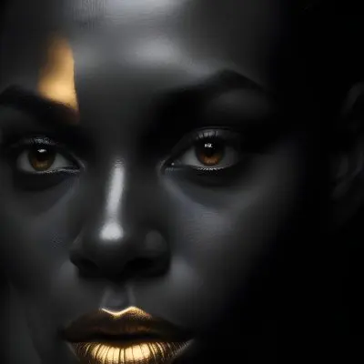A Close Up Portrait Of A Young African Woman With Dark Skin Full Lips And Intense Eyes The Image Has Dramatic High Contrast Lighting That Creates A Moody Mysterious Atmosphere 15 9d2c