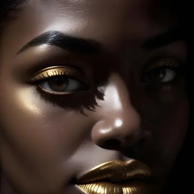 A Close Up Portrait Of A Young African Woman With Dark Skin Full Lips And Intense Eyes The Image Has Dramatic High Contrast Lighting That Creates A Moody Mysterious Atmosphere 21 Ce8e