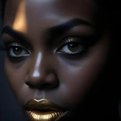 A Close Up Portrait Of A Young African Woman With Dark Skin Full Lips And Intense Eyes The Image Has Dramatic High Contrast Lighting That Creates A Moody Mysterious Atmosphere 24 97e7