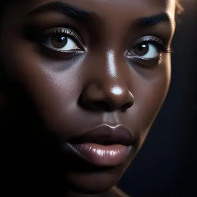 A Close Up Portrait Of A Young African Woman With Dark Skin Full Lips And Intense Eyes The Image Has Dramatic High Contrast Lighting That Creates A Moody Mysterious Atmosphere 33 49a9