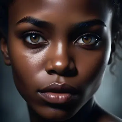 A Close Up Portrait Of A Young African Woman With Dark Skin Full Lips And Intense Eyes The Image Has Dramatic High Contrast Lighting That Creates A Moody Mysterious Atmosphere 37 C145