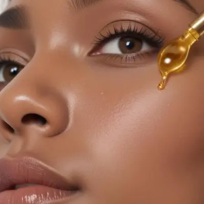 A Close Up Portrait Of A Young Black Woman With Glowing Skin Full Lips And Long Eyelashes Her Eyes Are Closed And There Are Water Droplets On Her Face Suggesting A Dewy Fresh Faced Look 2 68d9