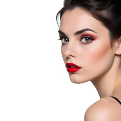 A Close Up Portrait Of A Young Caucasian Woman With Dark Hair And Bold Makeup Including Red Lipstick She Has A Serious Expression On Her Face And Is Looking Directly At The Camera 11 5ed3