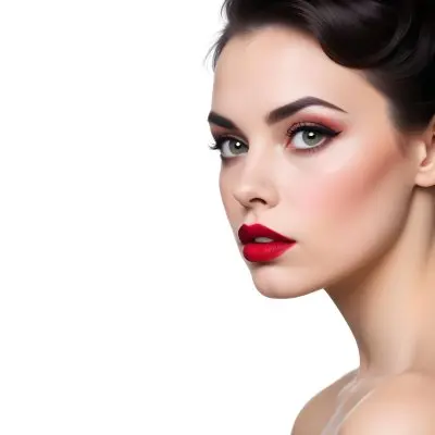 A Close Up Portrait Of A Young Caucasian Woman With Dark Hair And Bold Makeup Including Red Lipstick She Has A Serious Expression On Her Face And Is Looking Directly At The Camera 12 A0a7