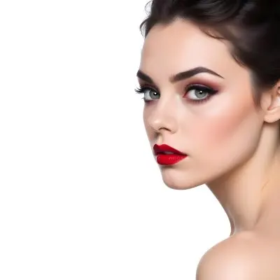 A Close Up Portrait Of A Young Caucasian Woman With Dark Hair And Bold Makeup Including Red Lipstick She Has A Serious Expression On Her Face And Is Looking Directly At The Camera 9 Dada