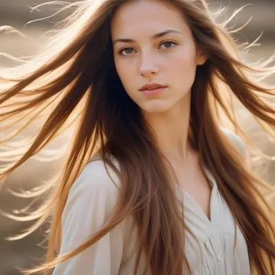 A Close Up Portrait Of A Young Caucasian Woman With Long Straight Light Brown Hair Flowing In The Wind 5 16d8