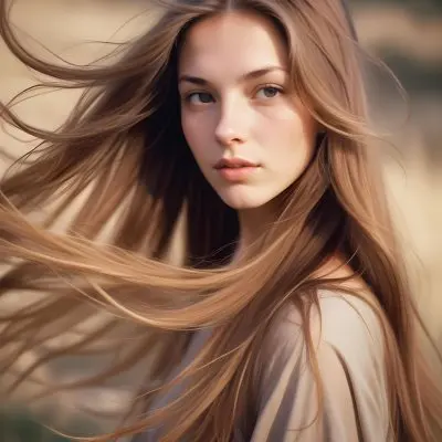 A Close Up Portrait Of A Young Caucasian Woman With Long Straight Light Brown Hair Flowing In The Wind 8 Ac51