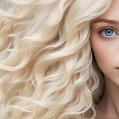 A Close Up Portrait Of A Young Caucasian Woman With Long Wavy Platinum Blonde Hair Covering Most Of Her Face She Has Striking Blue Eyes And Full Lips And Appears To Be Wearing Natural Makeup 1 A051