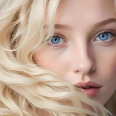 A Close Up Portrait Of A Young Caucasian Woman With Long Wavy Platinum Blonde Hair Covering Most Of Her Face She Has Striking Blue Eyes And Full Lips And Appears To Be Wearing Natural Makeup 15 5386