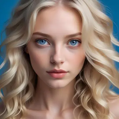 A Close Up Portrait Of A Young Caucasian Woman With Long Wavy Platinum Blonde Hair Covering Most Of Her Face She Has Striking Blue Eyes And Full Lips And Appears To Be Wearing Natural Makeup 9 B8e8
