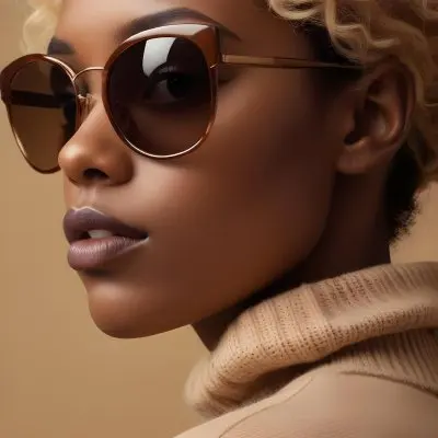 A Close Up Portrait Of A Young Woman With Dark Skin Full Lips And Large Sunglasses With A Distinctive Frame She Is Wearing A Beige Sweater And Appears To Be Looking Off To The Side 15 B68f