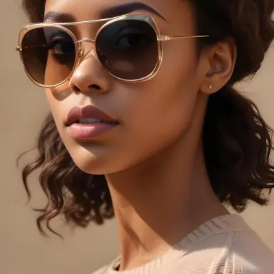 A Close Up Portrait Of A Young Woman With Dark Skin Full Lips And Large Sunglasses With A Distinctive Frame She Is Wearing A Beige Sweater And Appears To Be Looking Off To The Side 33 72d9