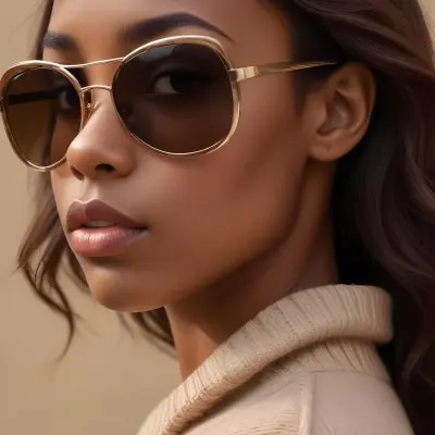 A Close Up Portrait Of A Young Woman With Dark Skin Full Lips And Large Sunglasses With A Distinctive Frame She Is Wearing A Beige Sweater And Appears To Be Looking Off To The Side 34 15b4