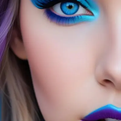 A Close Up Portrait Of A Young Woman With Striking Blue Eyes Dark Eyebrows And Vibrant Blue And Purple Eyeshadow The Background Is Blurred Putting The Focus On The Woman 14