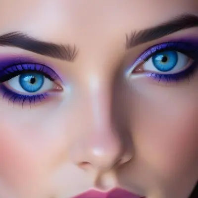 A Close Up Portrait Of A Young Woman With Striking Blue Eyes Dark Eyebrows And Vibrant Blue And Purple Eyeshadow The Background Is Blurred Putting The Focus On The Woman S Face And Dramatic Makeup 5 A429