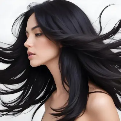 A Close Up Shot Of A Woman S Long Dark Black Hair Blowing In The Wind Against A Plain White Background 13 E073