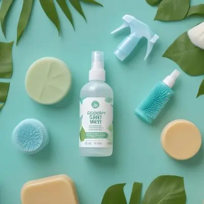A Collection Of Green And White Eco Friendly Cleaning Products And Accessories Including A Spray Bottle Soap Bar And Various Brushes Set Against A Green Leaf Background 5 F772