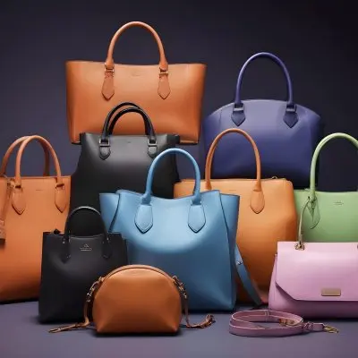 A Collection Of Various Handbags Arranged Together Featuring Different Shades And Styles The Bags Include A Brown Leather Tote A Black Structured Bag A Purple Handbag And Several Others In Shades Of Blue Brown 10 2103