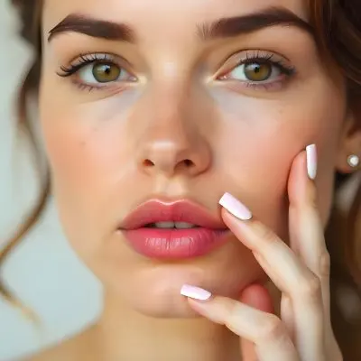 A Fair Skinned Woman Around 25 Years Old With Pink Lips And White Nails With Pink Stripes In A Studio 10 1637