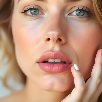 A Fair Skinned Woman Around 25 Years Old With Pink Lips And White Nails With Pink Stripes In A Studio 17 8370