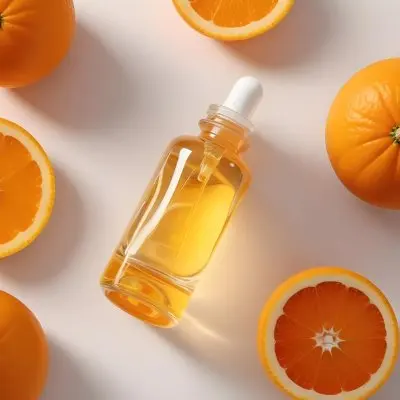 A Glass Bottle Of Orange Colored Facial Oil Or Serum Surrounded By Sliced Oranges On A White Background 14 1f4c