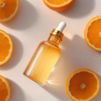 A Glass Bottle Of Orange Colored Facial Oil Or Serum Surrounded By Sliced Oranges On A White Background 17 1ea4